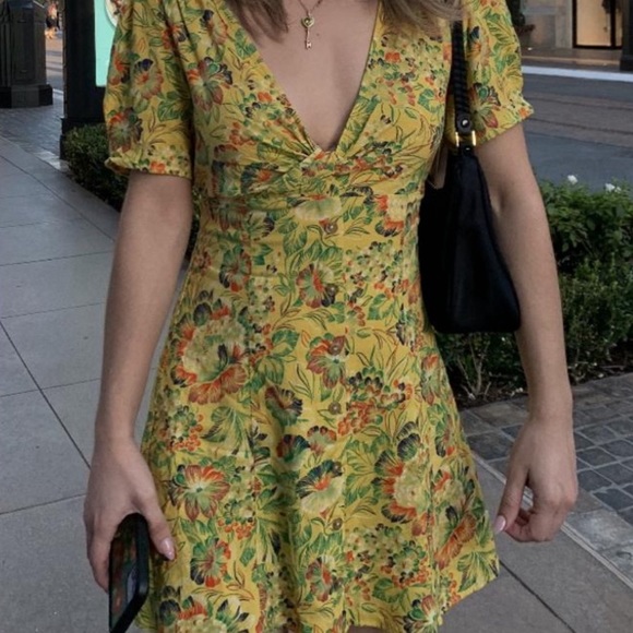 NWT Urban Outfitters Yellow Floral Mini Dress - Picture 2 of 12